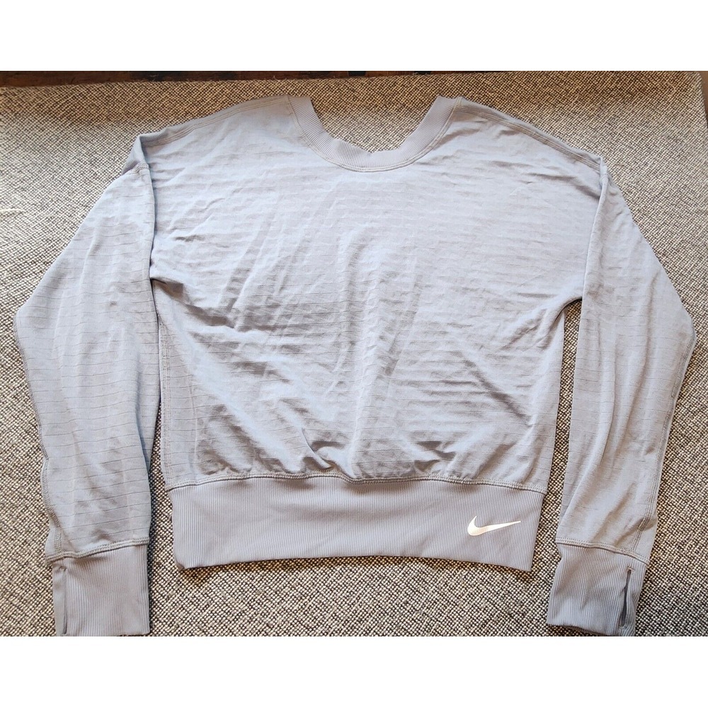 NIKE THERMA-FIT Element Crew Neck Sweatshirt Sizes XS Light Gray Thumb Holes New